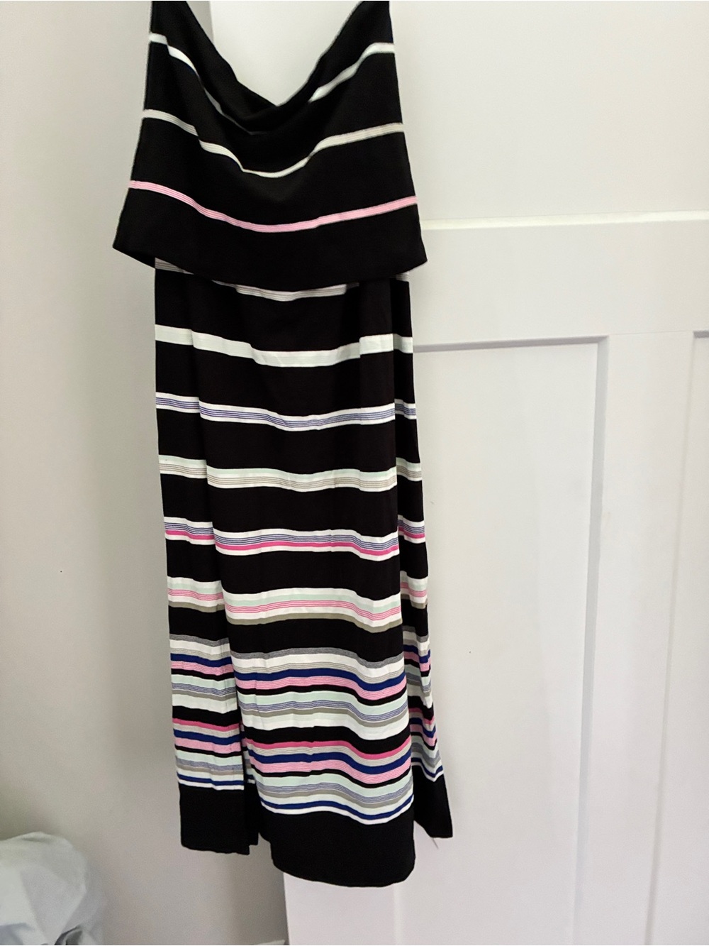 White House Black Market Black strapless Maxi dress with Pink Contrast Stripe S